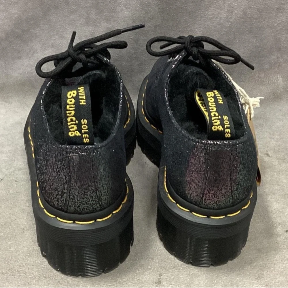 NWT Dr. Martens 1461 Quad Faux Fur Lined Metallic Platform Shoes Size 6